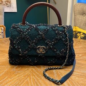 Chanel Coco Handle Small in Dark Green Tweed Shoulder/Top Handle Bag